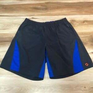 Equinox Mens Athletic Shorts Large Black Blue Colorblock Zipper Pockets